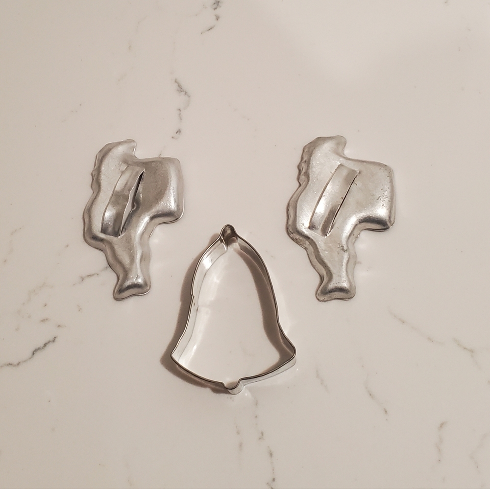Vintage Tin Metal Cookie Cutters Set of 3 Christmas Holiday Cutouts Santa & Bell